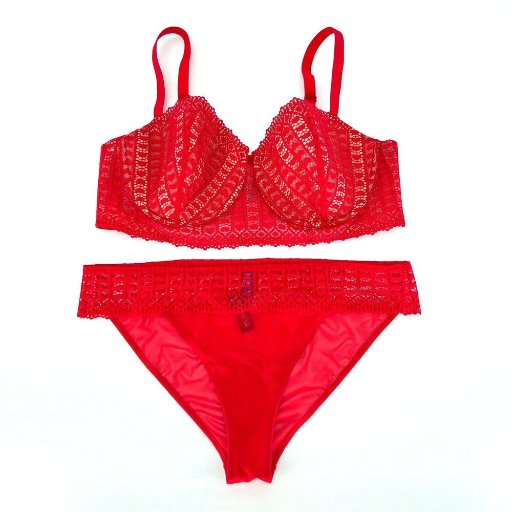 Adore Me Red Lace Underwire Bra & Panty Set